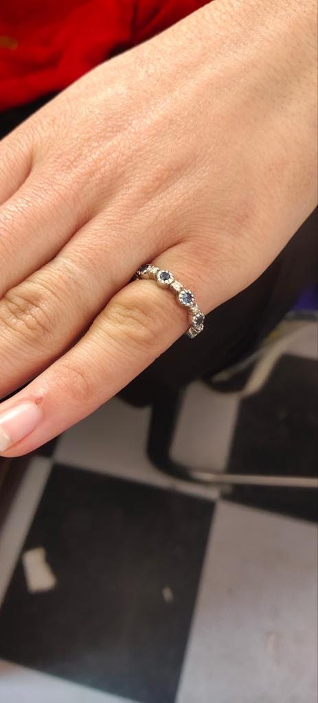 Blue Sapphire Wedding Band, 925 Sterling Silver Full Eternity Band, Stacking Ring, Wedding Band, Minimalist Engagement Band, Stackable Ring