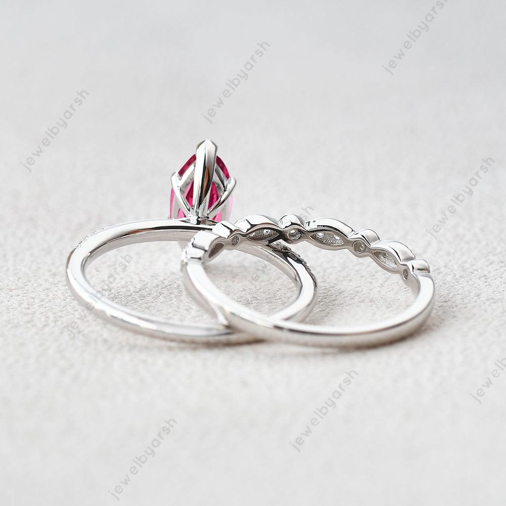 14k Marquise Ruby And Diamond Ring, Solitaire Ruby Ring, July Birthstone Vow Renewal Ring, Two Row Anniversary Band, 1st Anniversary Gift .