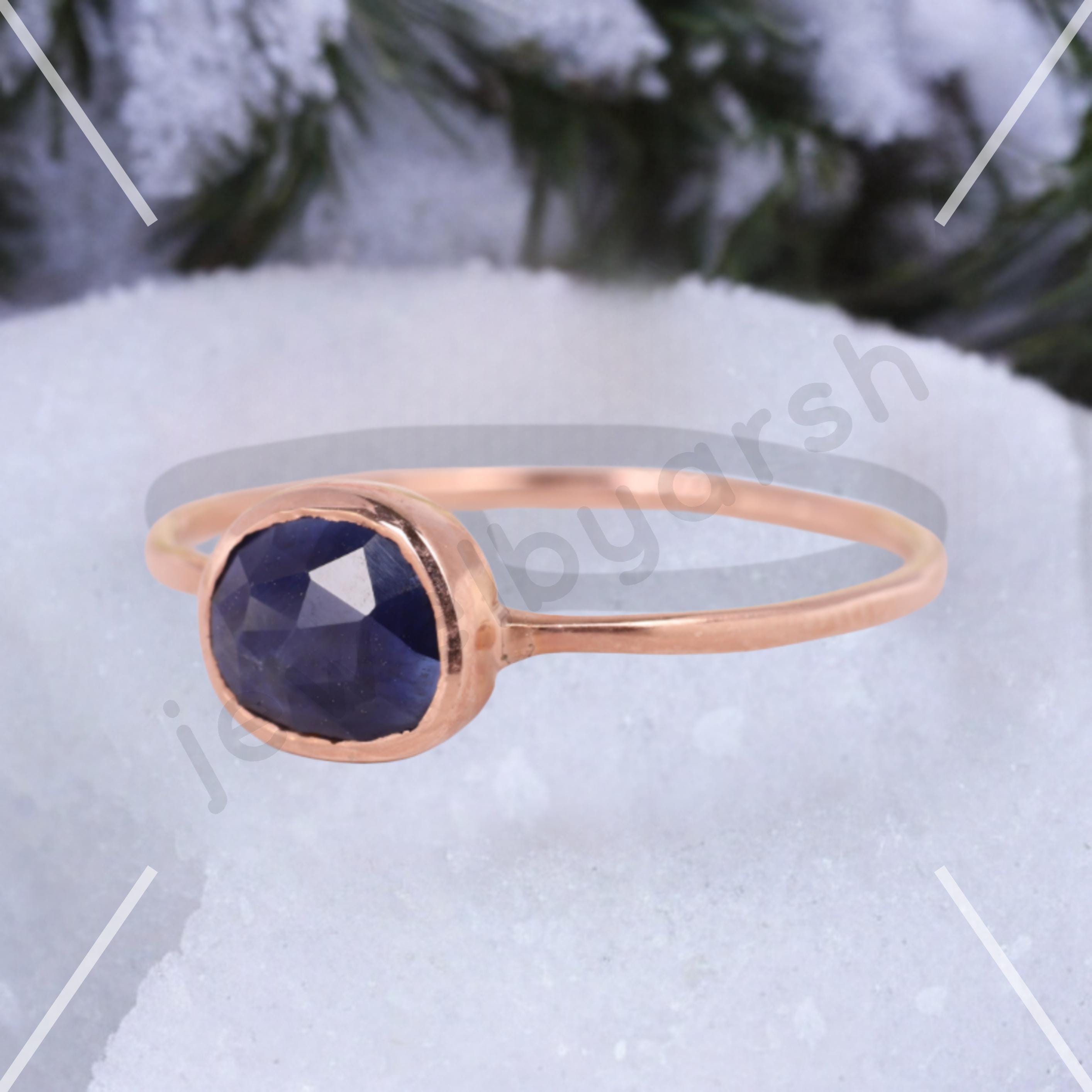 Blue Sapphire Ring, 6x4mm Oval Lab Created Sapphire, September Birthstone, Gold Micron Plated 925 Sterling Silver Ring