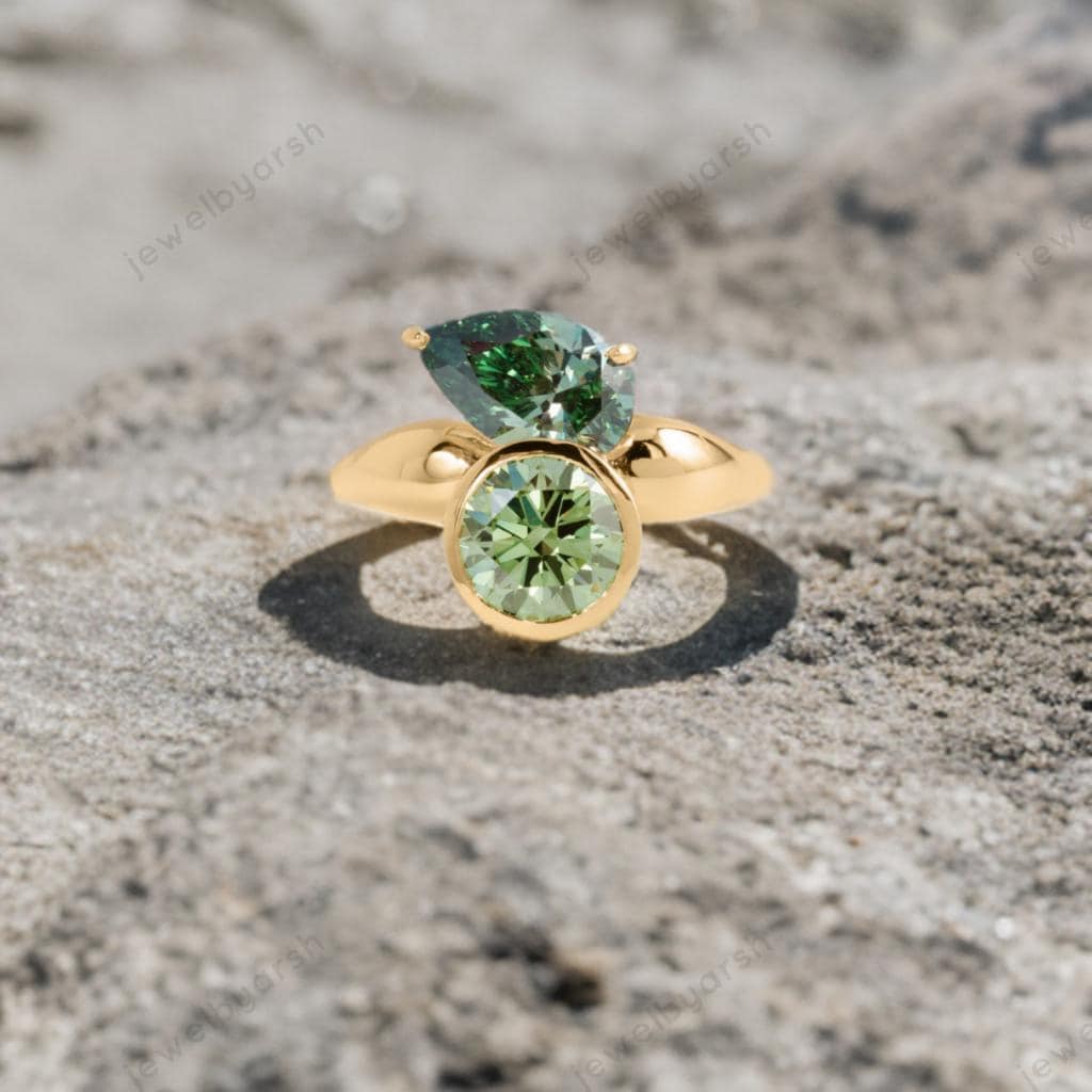 Modern Peridot Toi Et Moi Ring: 18K Solid Gold Promise Ring