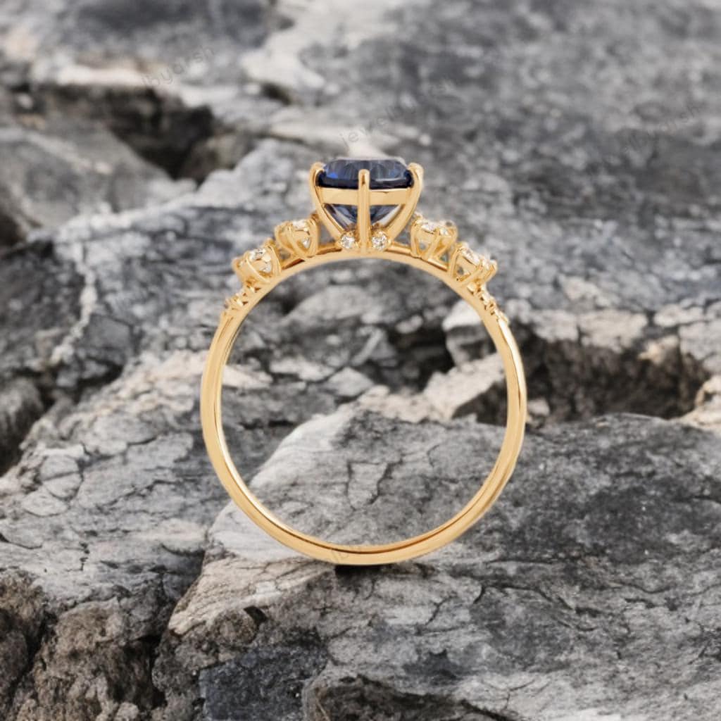 Blue Sapphire Ring, Yellow Gold Engagement Ring, Diamond Accent