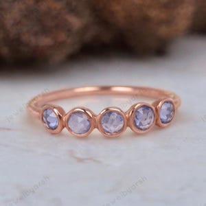 Blue Sapphire Ring, Half Eternity Matching Band, Round Sapphire Wedding Band Ring, Gold Ring, September Birthstone Ring, Unique Gift Ring