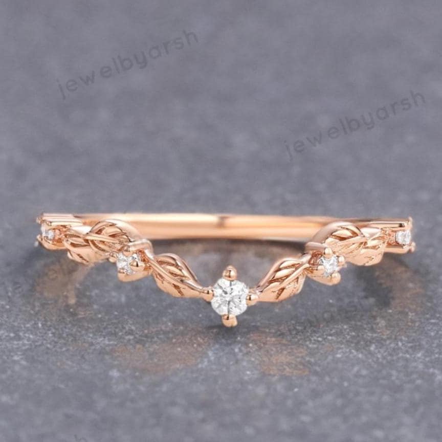 Round Moissanite Leaf Design Ring â€¢ Handmade Nature Inspired UK Jewelry â€¢ Elegant Gift For Women, Romantic Nature Inspired Jewelry For Her