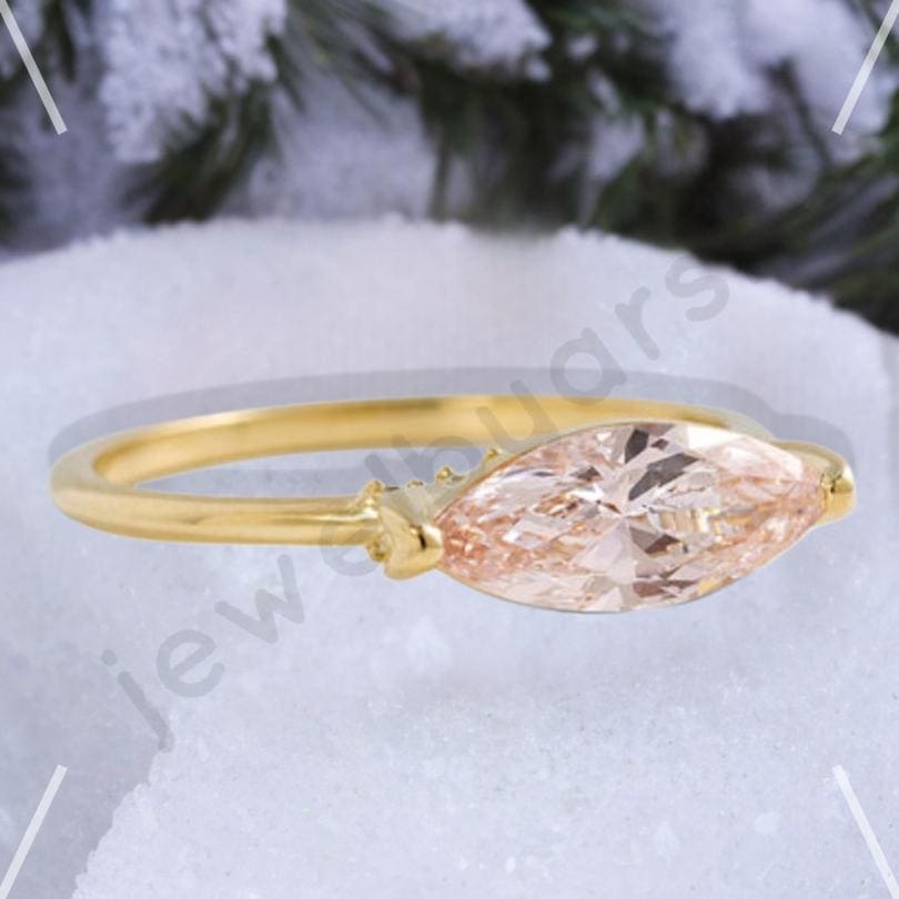 Marquise Peach Morganite Ring â€¢ Gold Dainty Engagement Ring