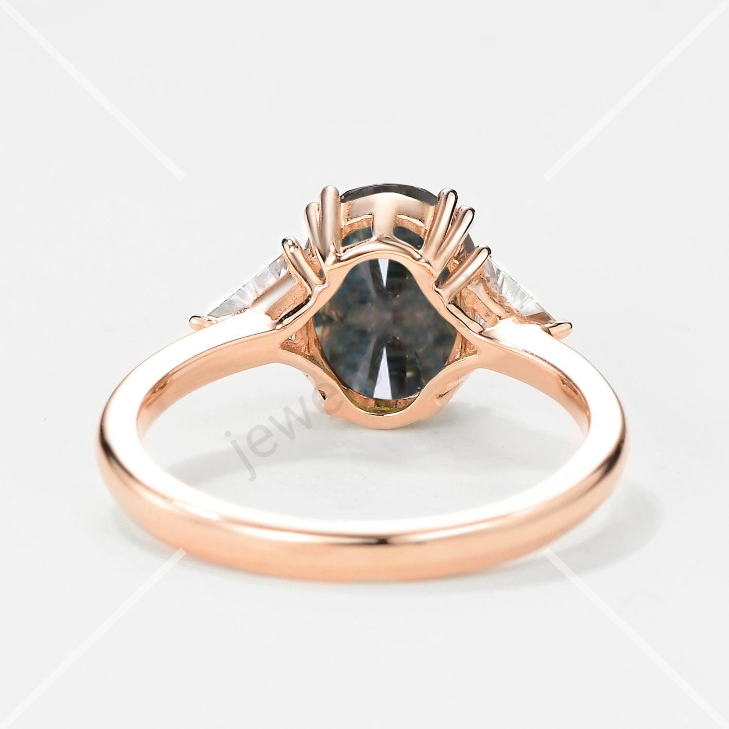 Teal Sapphire Engagement Ring, 18K Yellow Gold Ring, Oval Teal Sapphire & Moissanite Ring, Dainty Promise Ring, Bridal Jewelry