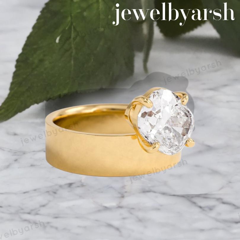 Oval Moissanite Signet Ring, Yellow Gold Ring, Unisex Moissanite Bridal Ring, 925 Sterling Silver Band, Oval Solitaire Engagement Ring