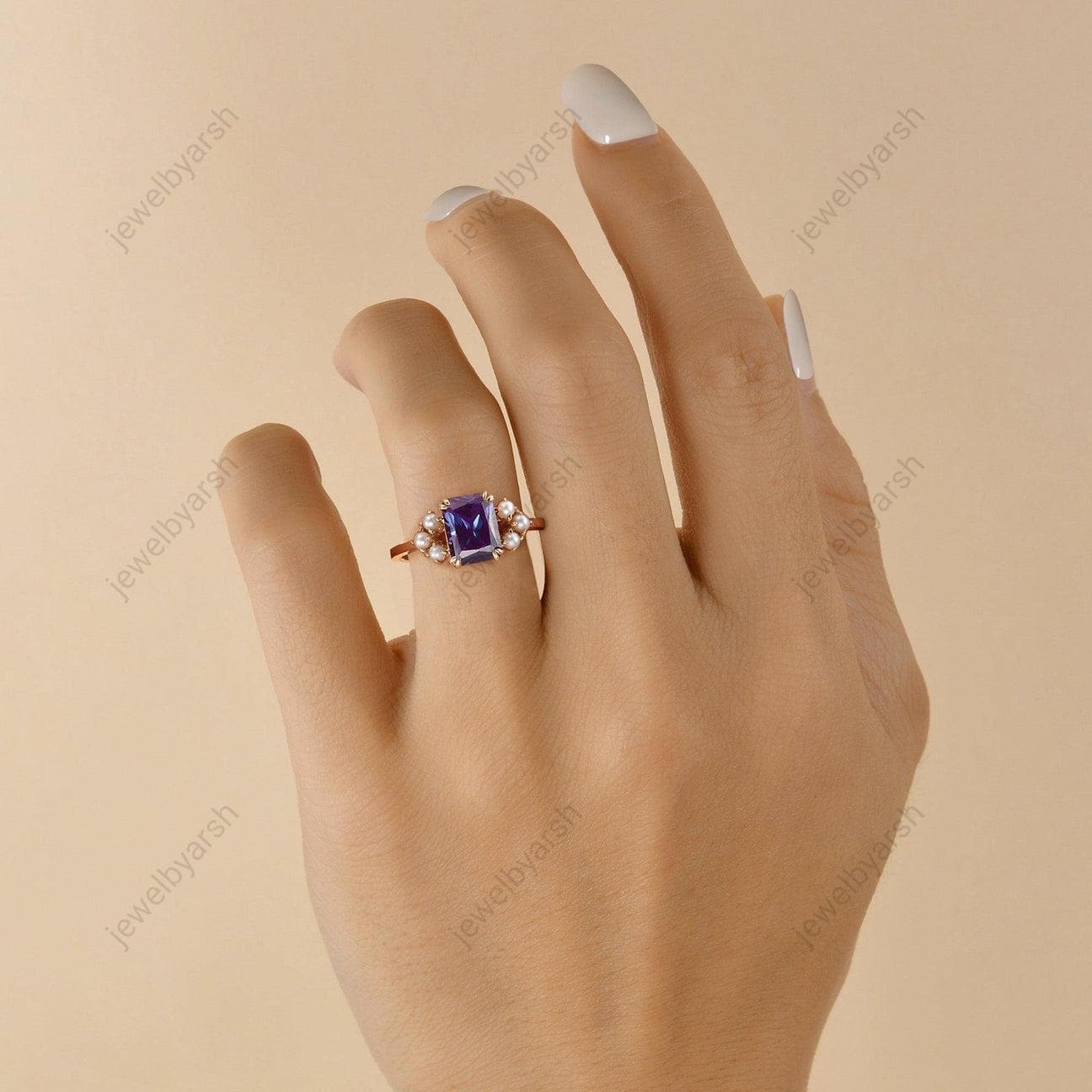Alexandrite Pearl Ring: Yellow Gold Stackable Promise Ring