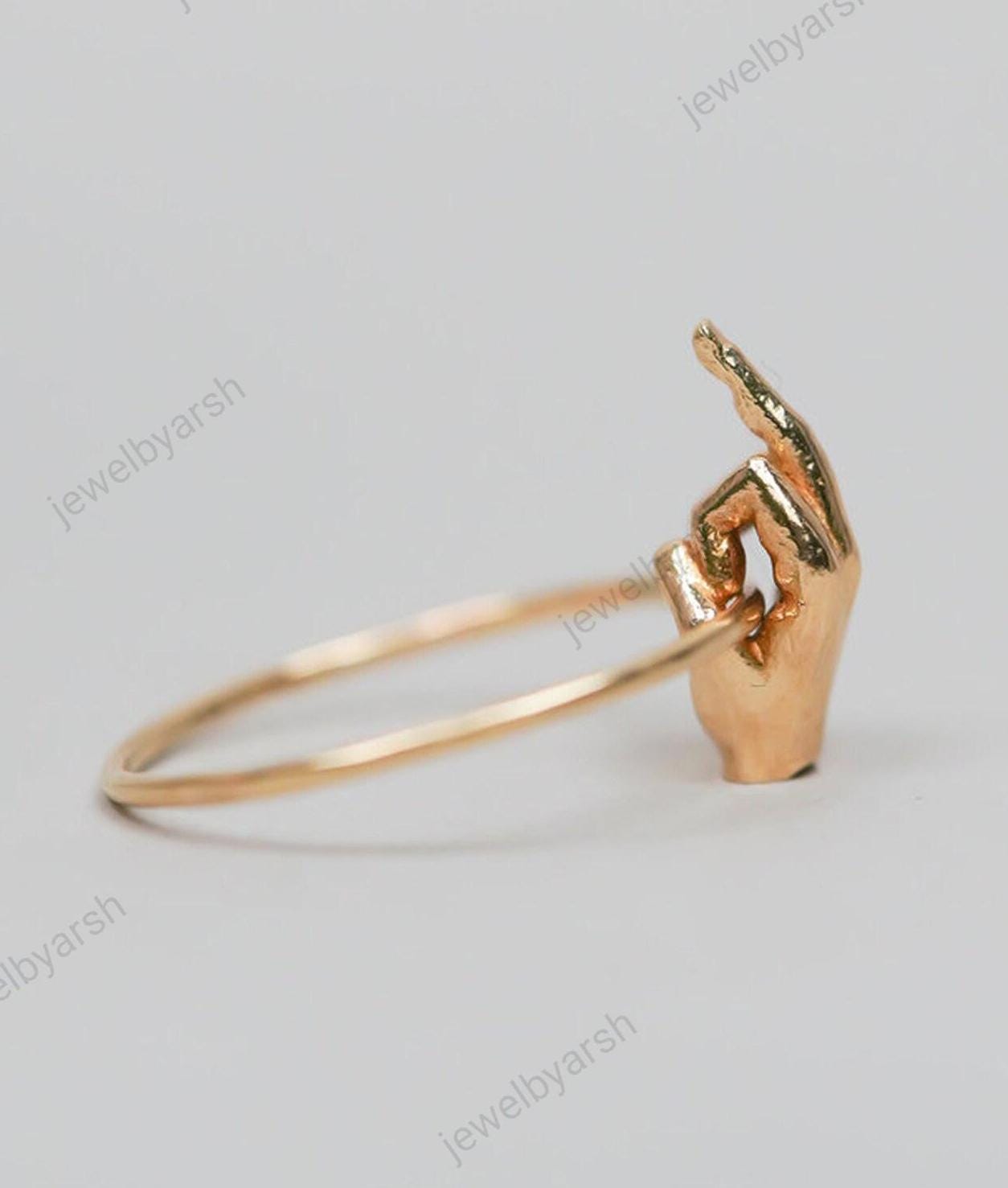 18K Solid Yellow Gold Middle Figure Ring, Funny Design Ring, Fuck Off Ring, New Year Ring, Valentina's Day Gift Ring, Dainty Birthday Ring.