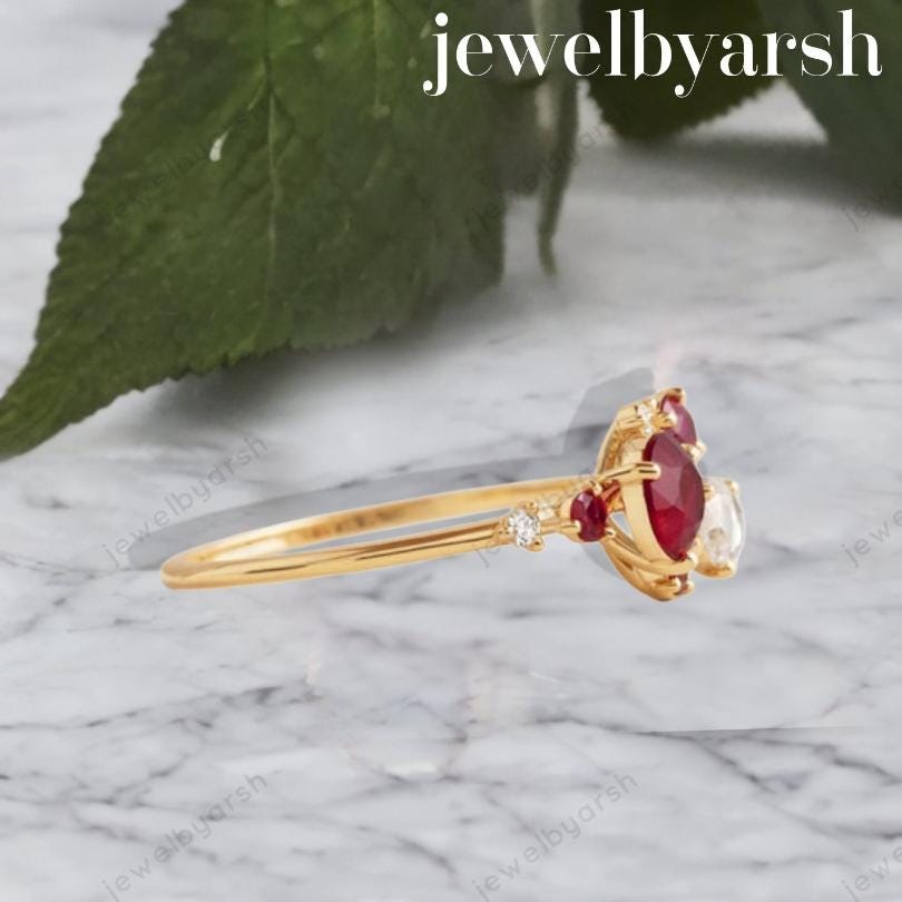 Multi Stone Cluster Ruby Ring, Wedding Anniversary Stone Ring, Colorful Gemstone Diamond Ring | Statement Ring For Women | Gift Jewelry