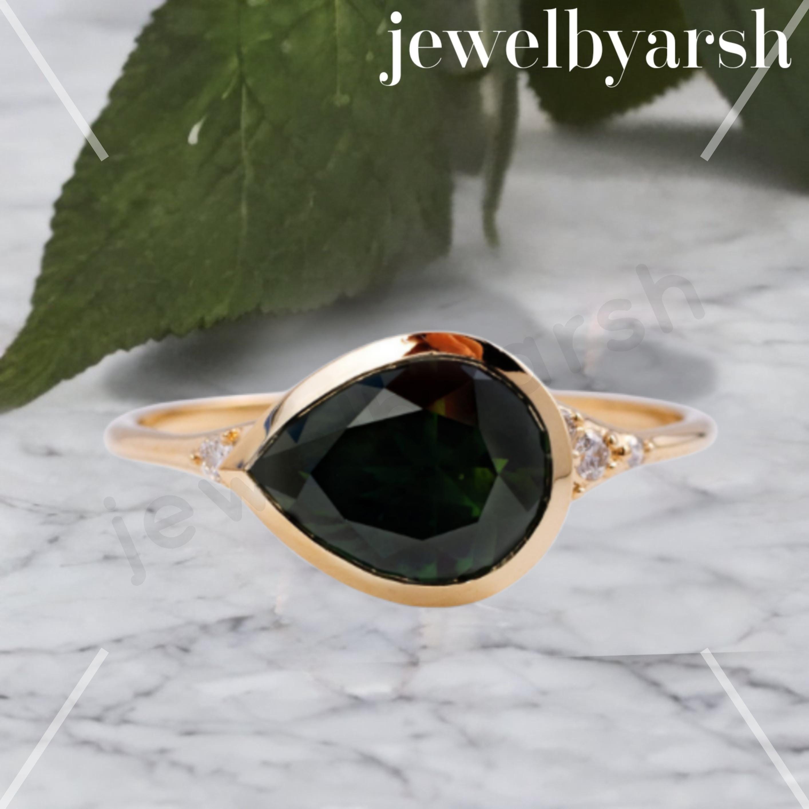 Pear Green Sapphire Ring â€¢ Teardrop Sterling Silver Handmade Jewelry
