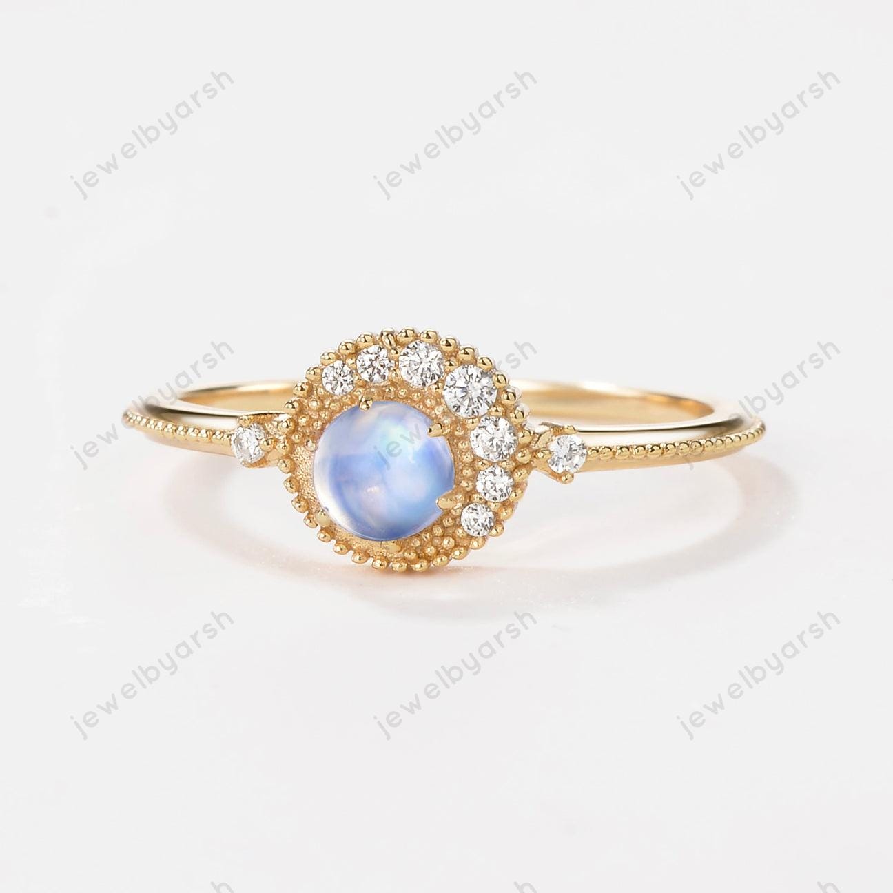 Vintage Moonstone Ring: 10k Yellow Gold Plated Sterling Silver, June Birthstone
