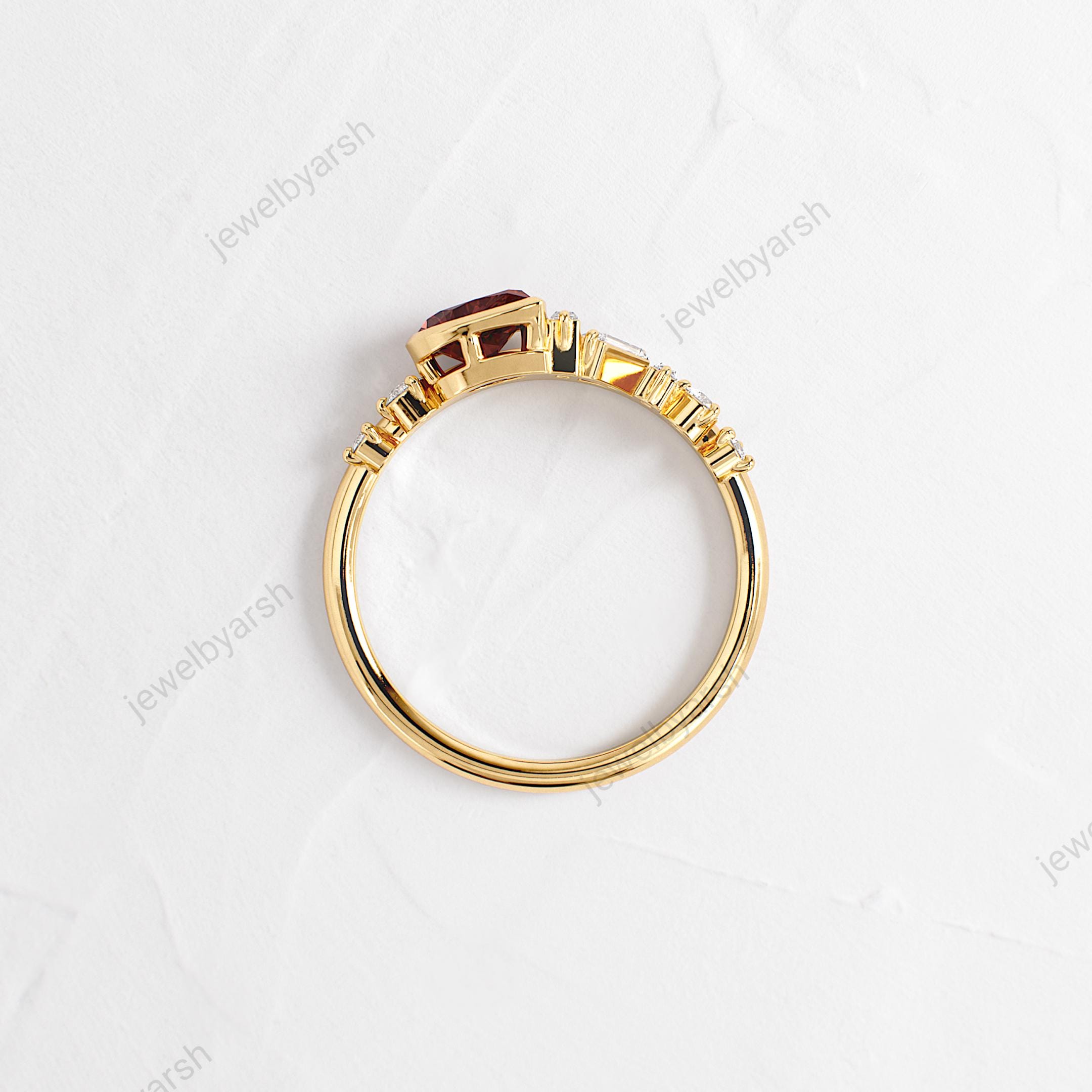 Pear Shape Red Garnet Wedding Ring, Round Cz Diamond Ring,  Rose Gold Bridal Ring , January  Birth Stone Ring  , Garnet Ring Gift For Her