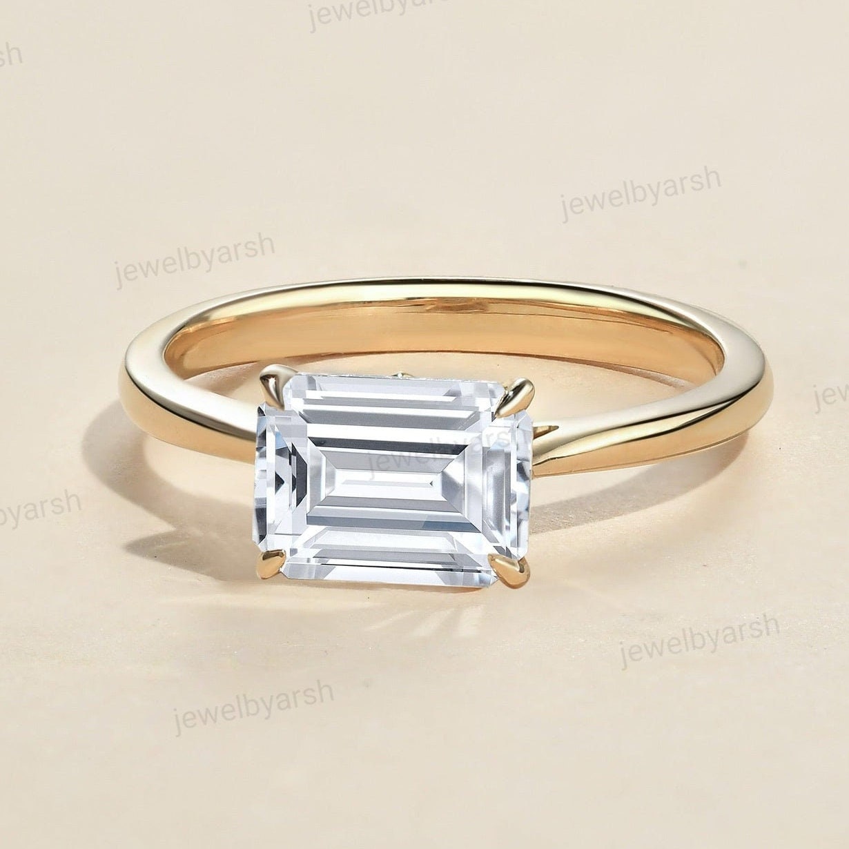 Baguette Cut Moissanite Ring: Solitaire Bridal Promise Ring, Christmas Gifts