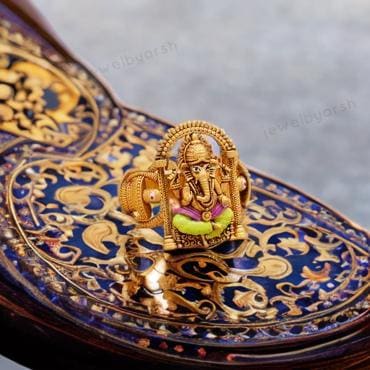 Lord Ganesha Ring, 14K Yellow Gold Micron Plated 925 Sterling Silver, Unisex Ganesha Jewelry For Men & Women