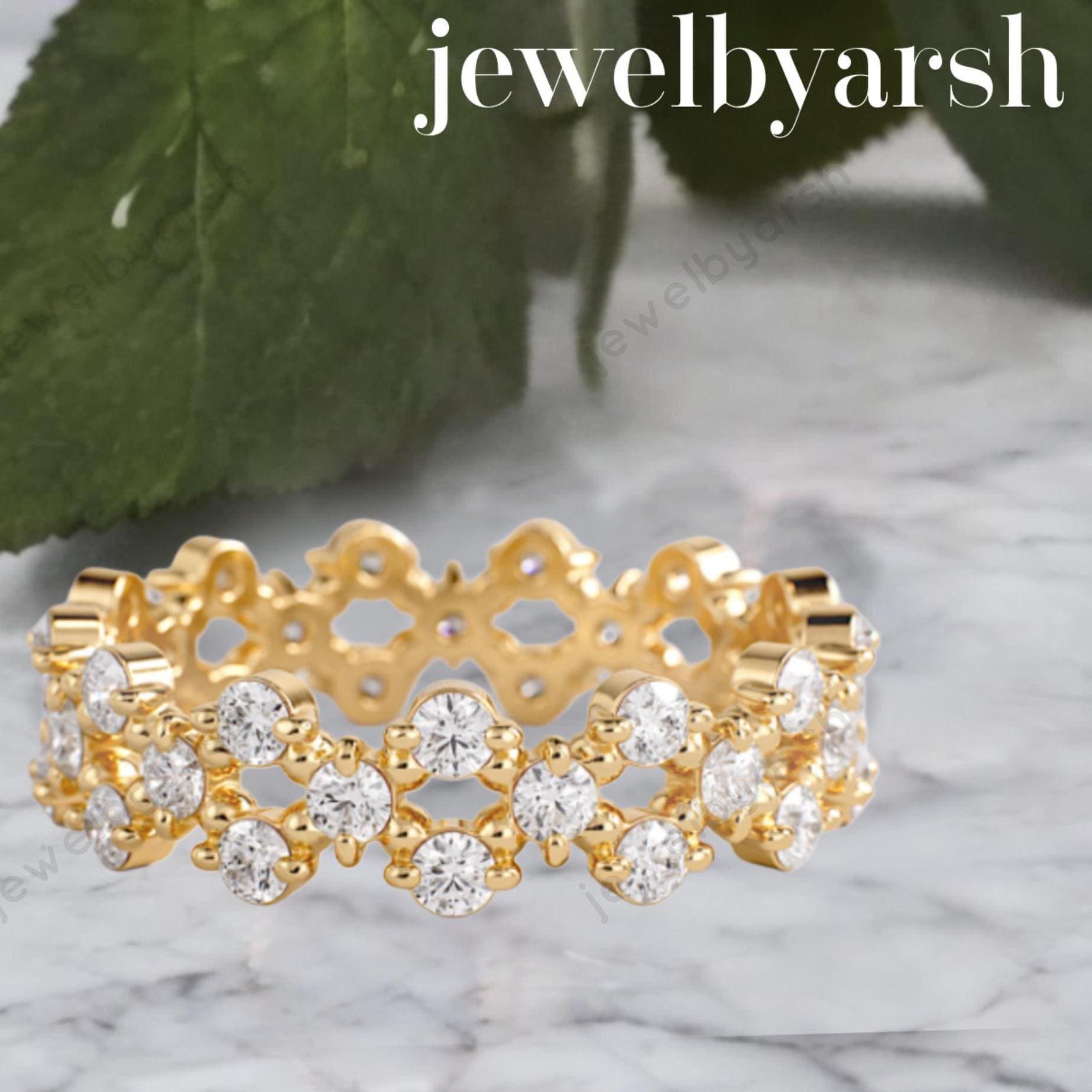 Double Nesting Diamond Ring Band In 14K Yellow Gold | 39 Round Diamond Wedding Ring | Minimal Luxury Bridal Ring | Handmade Fine Jewelry