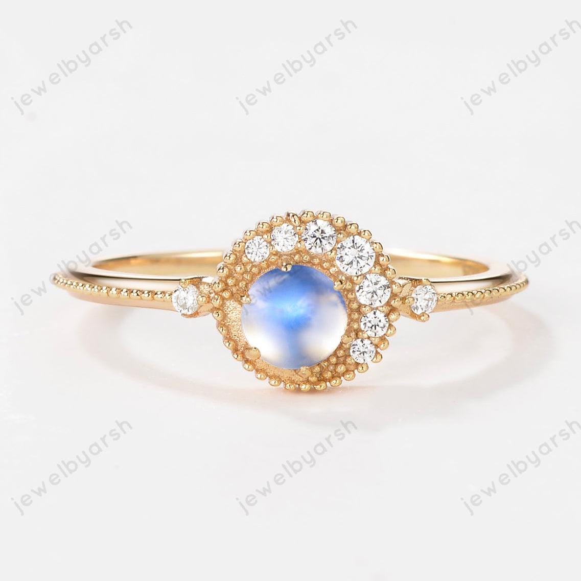 Vintage Moonstone Ring: 10k Yellow Gold Plated Sterling Silver, June Birthstone