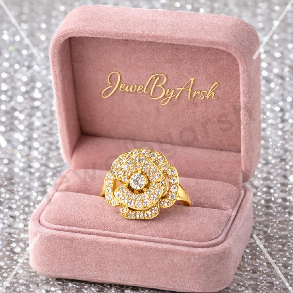 Diamond Rose Flower Ring: CZ Gemstone, Party Jewelry