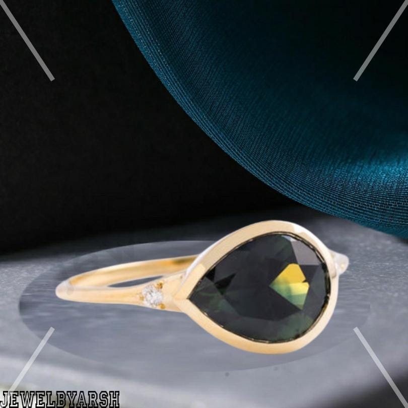 Pear Green Sapphire Ring â€¢ Teardrop Sterling Silver Handmade Jewelry