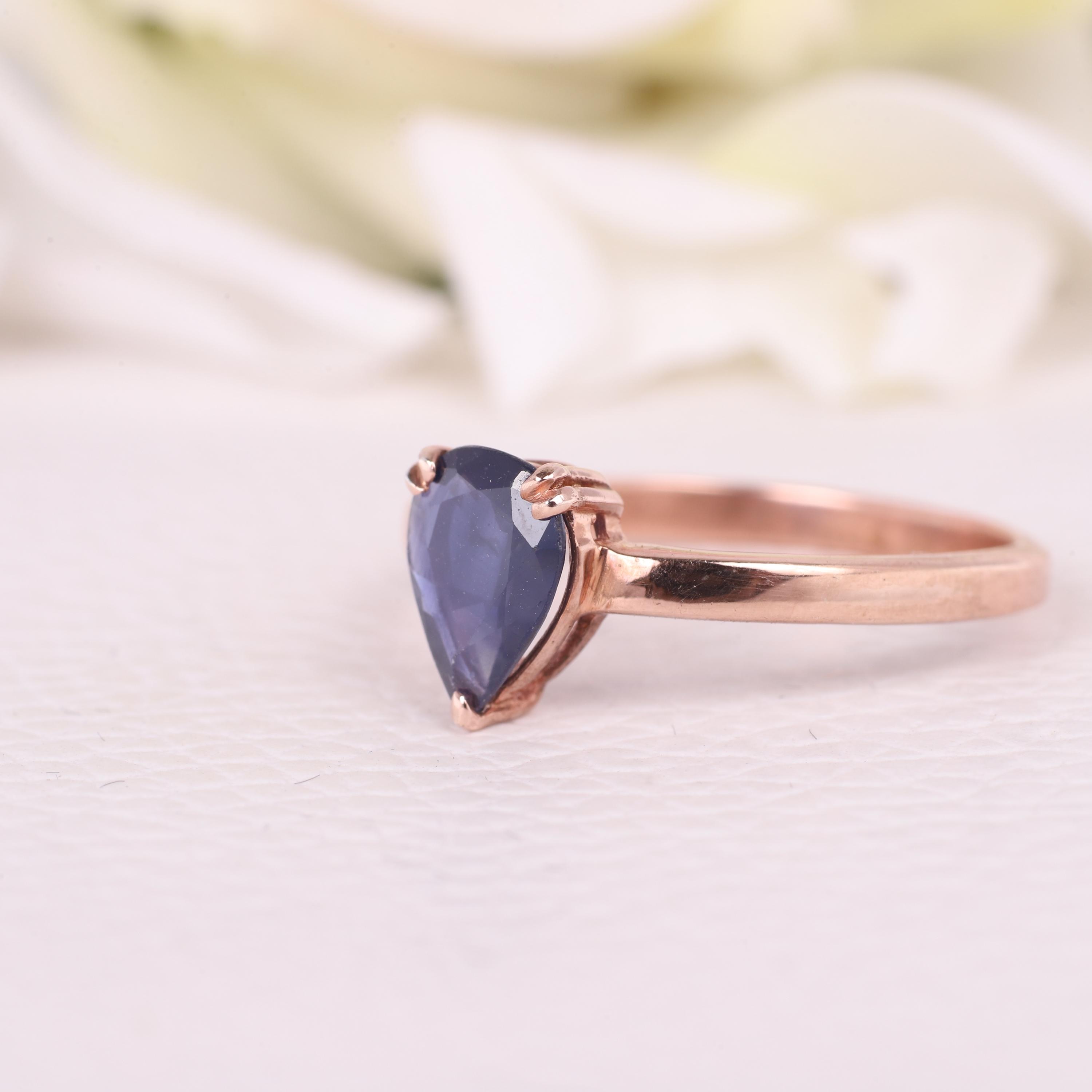 Pear Blue Sapphire Sterling Silver Ring â€¢ Teardrop Handmade Jewelry