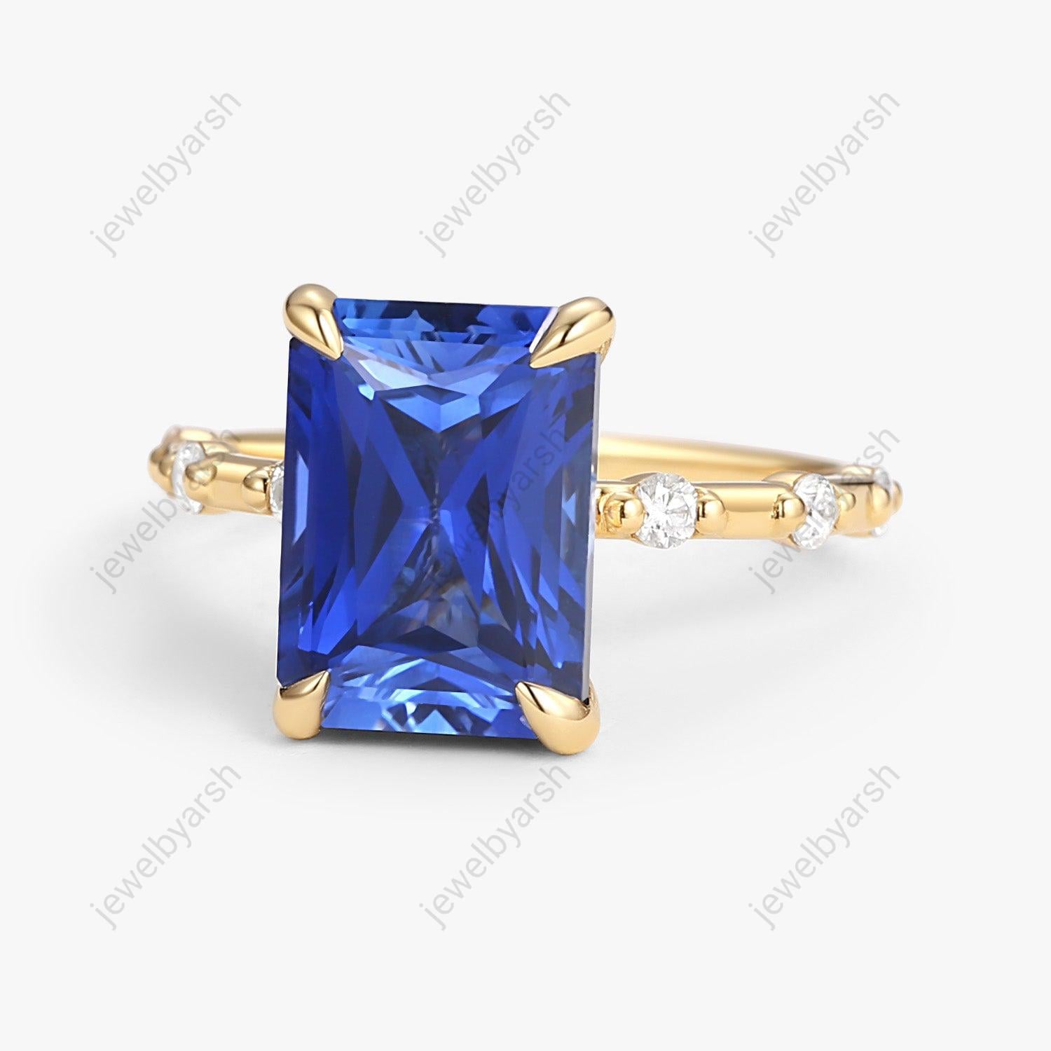 Princess Cut Blue Sapphire Ring â€¢ Sterling Silver Diamond Band