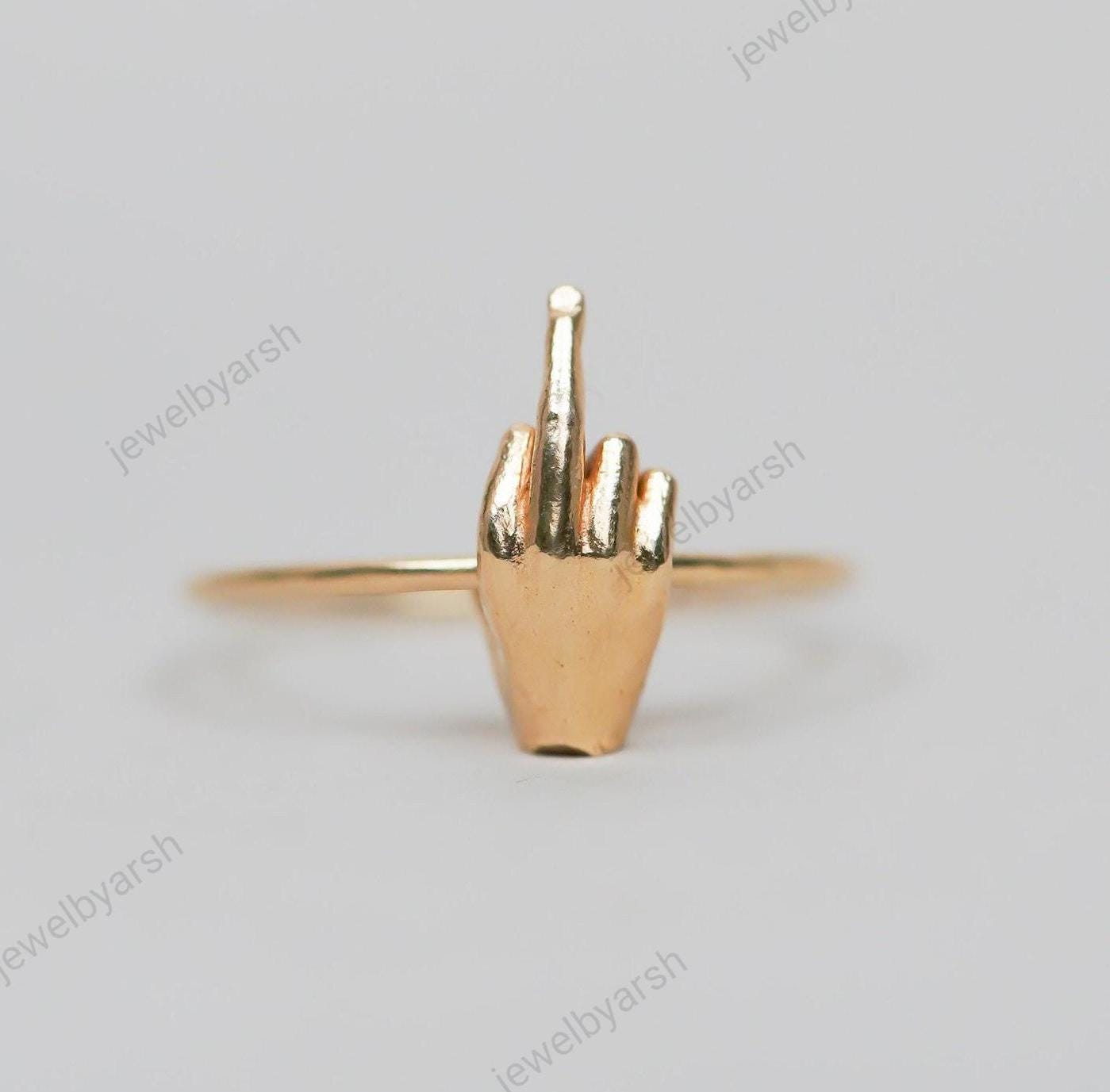18K Solid Yellow Gold Middle Figure Ring, Funny Design Ring, Fuck Off Ring, New Year Ring, Valentina's Day Gift Ring, Dainty Birthday Ring.