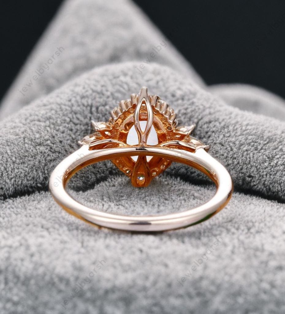 Unique Opal Anniversary Ring , 14K Rose Gold  Engagement Ring, October Birthstone Ring, Diamond Ring, Art Deco Ring, Unique Gift For Her