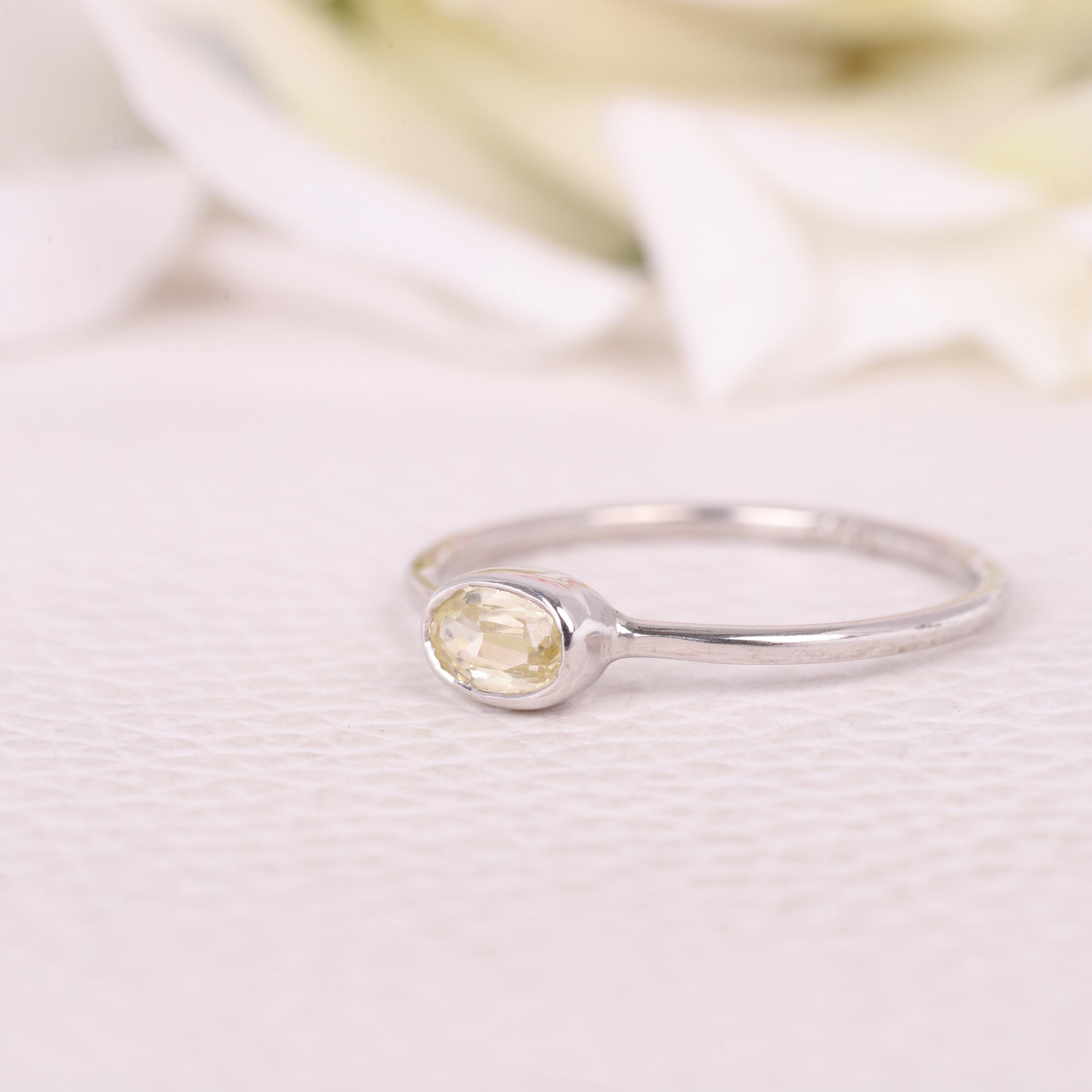 Oval Lab Created Citrine Ring, 6x8mm Yellow Citrine, November Birthstone, Gold Micron Plated 925 Sterling Silver