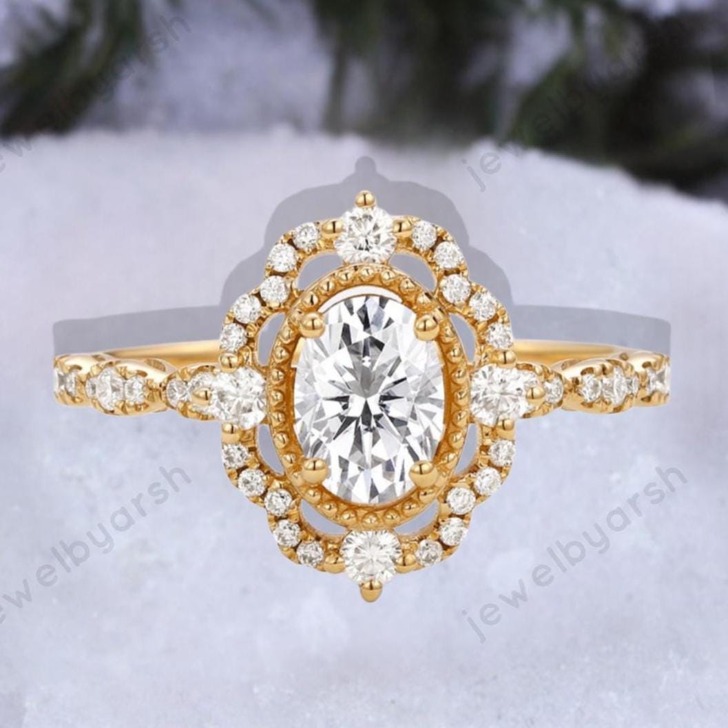 Halo Moissanite Ring, Round 5mm Moissanite Engagement Ring, Modern Wedding Ring, CZ Diamond Halo Ring, 925 Sterling Silver Jewelry