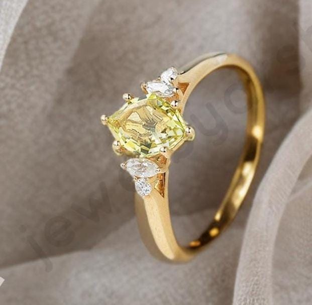 Oval Yellow Citrine Ring With Lab Grown Marquise Moissanite Side Stones | Minimal Citrine Gold Or Silver Ring