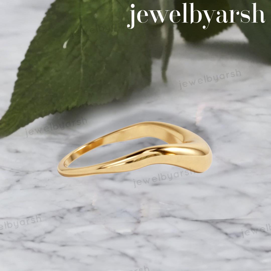 18K Gold Wave Ring, Curved Nesting Band, Minimalist Wedding Ring, 925 Sterling Silver Gold Plated Ring