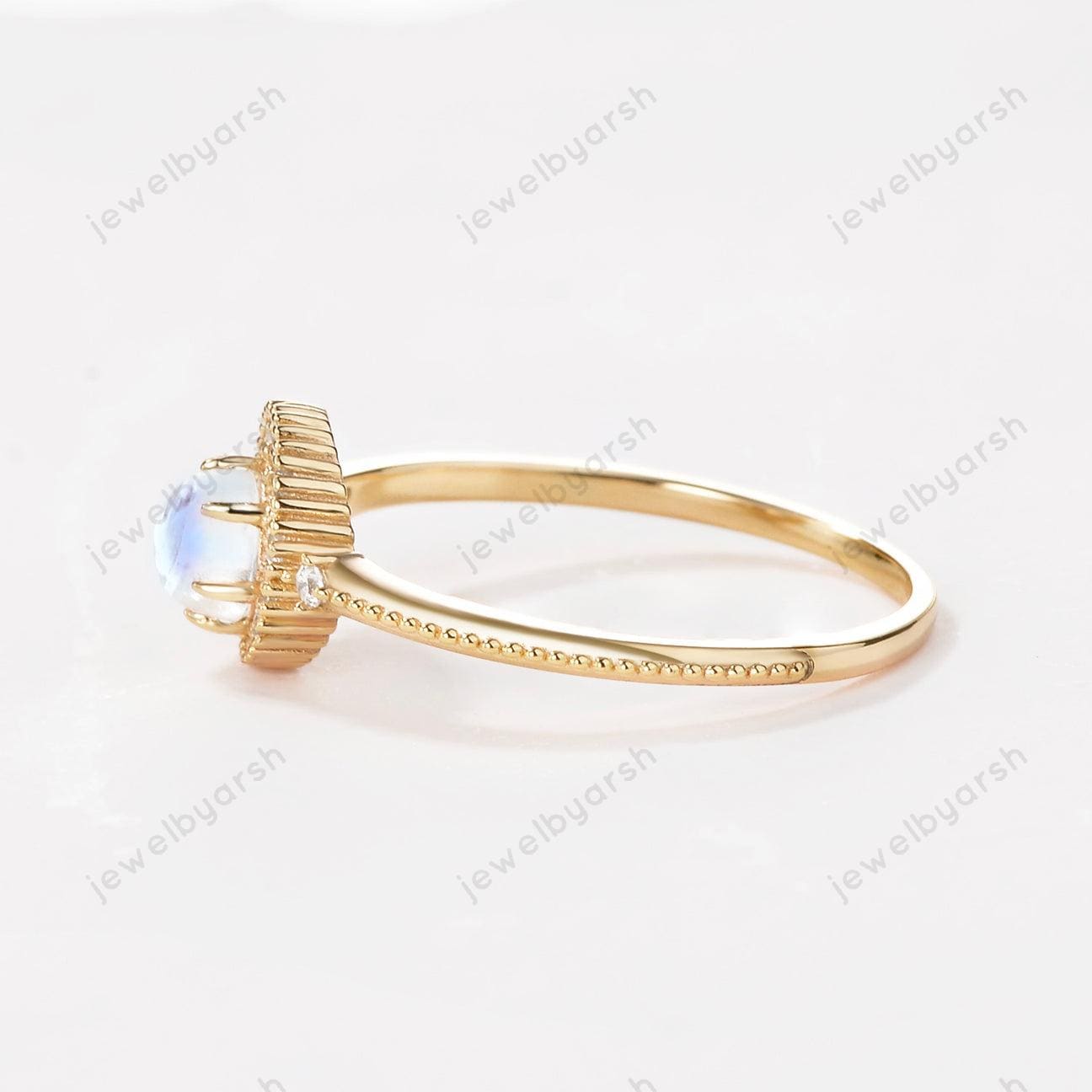 Vintage Moonstone Ring: 10k Yellow Gold Plated Sterling Silver, June Birthstone