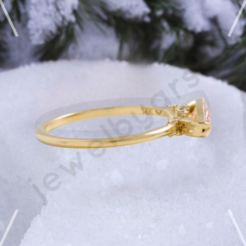 Marquise Peach Morganite Ring â€¢ Gold Dainty Engagement Ring