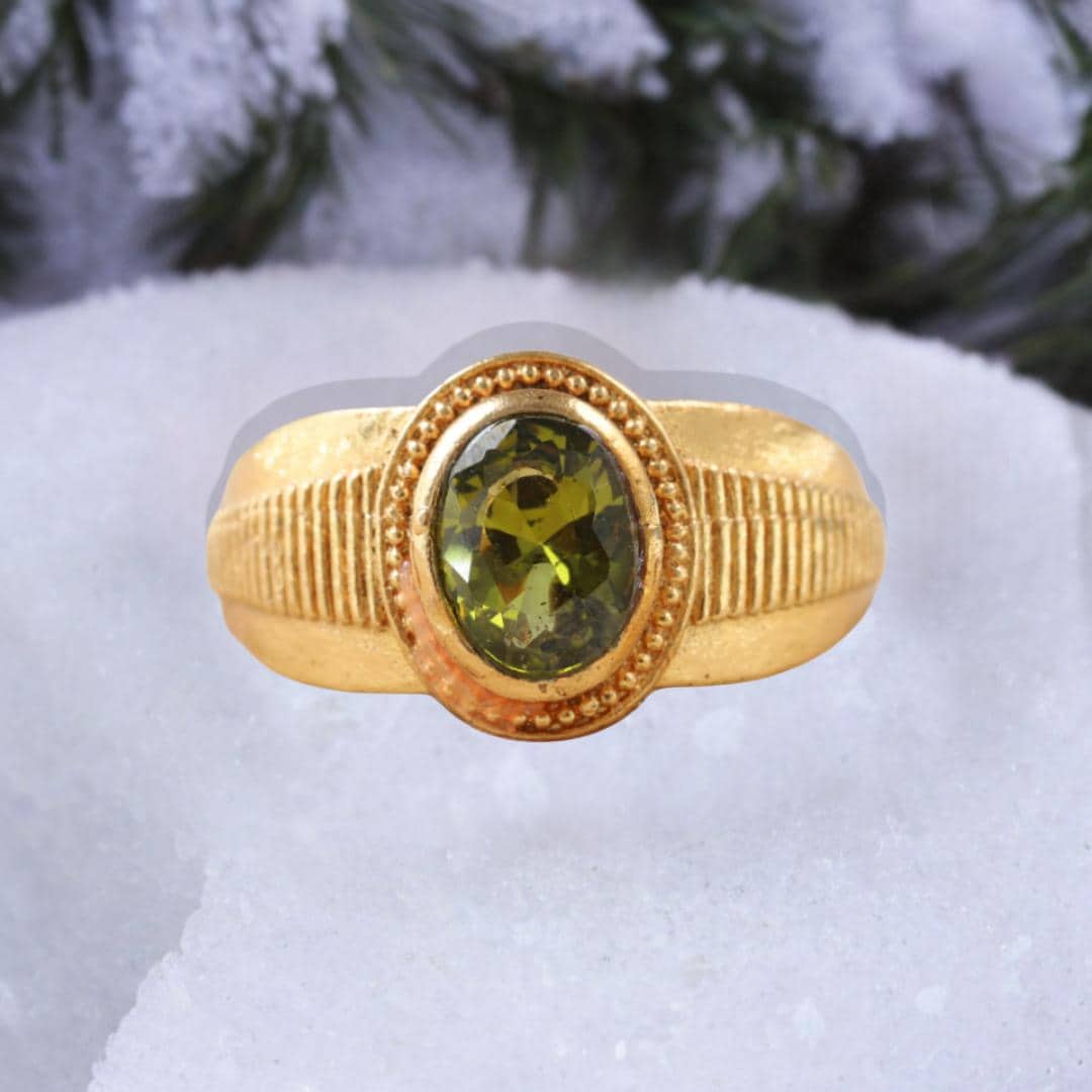 Oval Shape Green Peridot Gemstone Signet Ring, Men Women Engraved Ring, August Birthstone Ring, Birthday Gift For Father