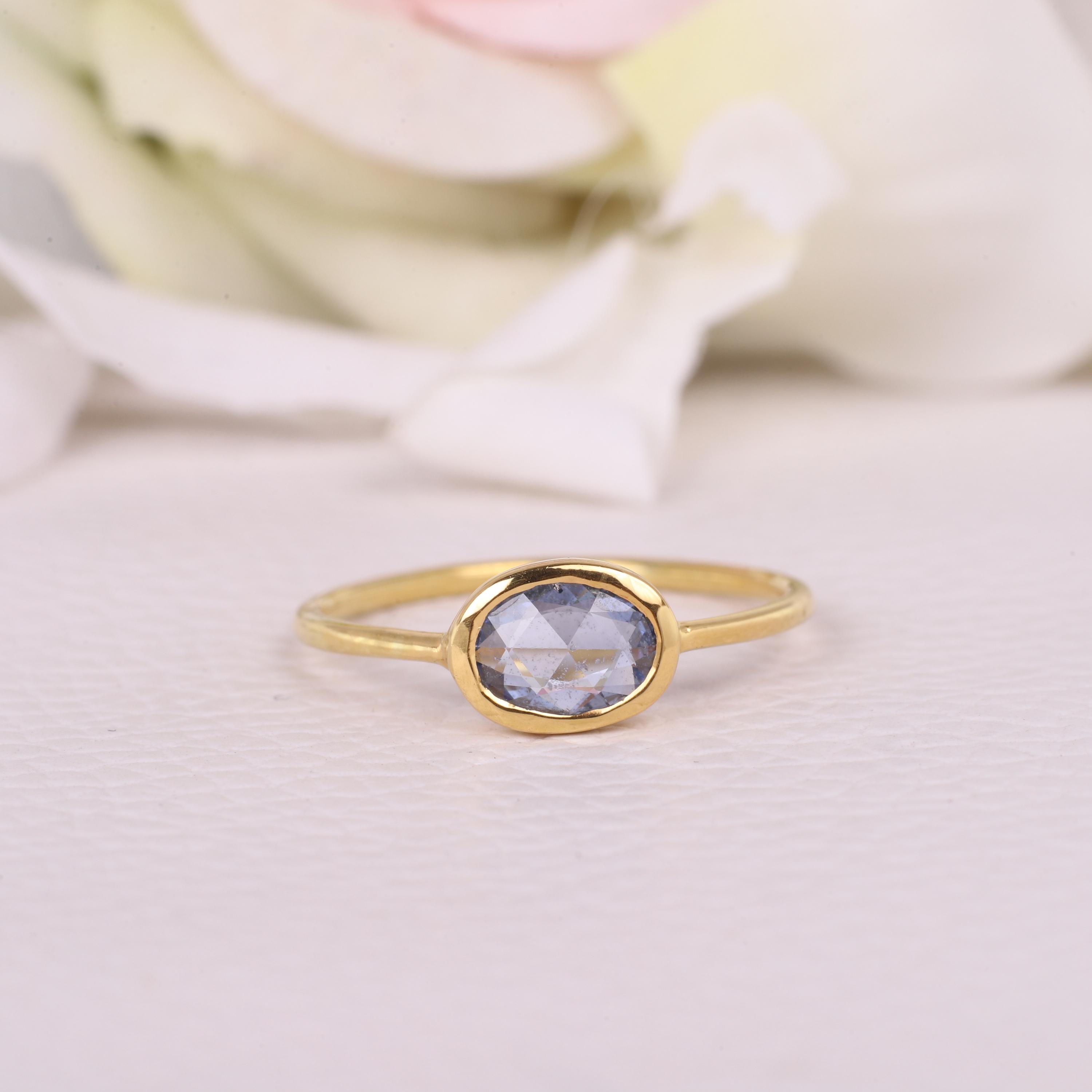 Dainty Oval Aquamarine Gold Ring â€¢ March Birthstone