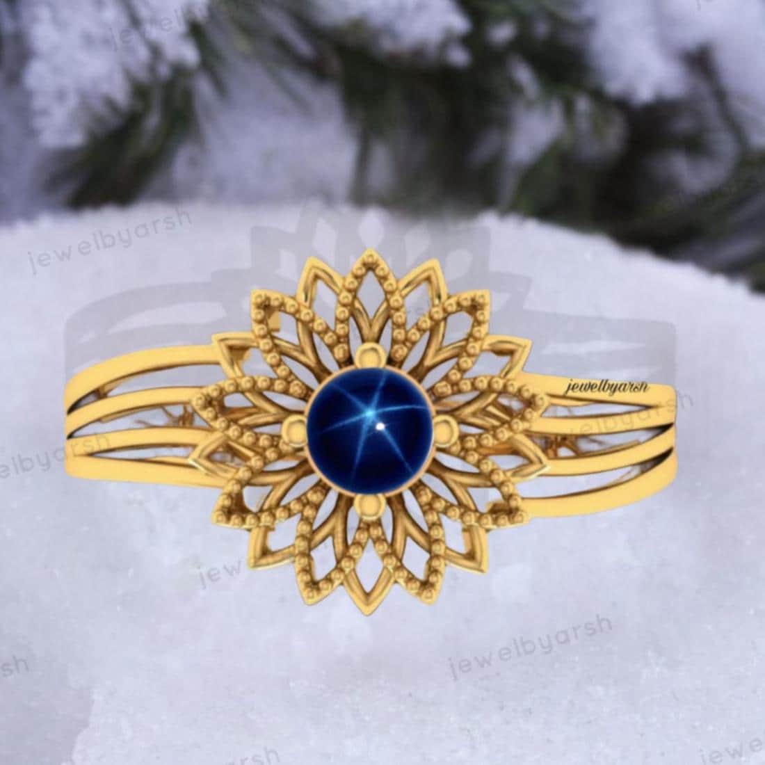 Blue Star Sapphire Ring, Yellow Gold Sun Design Ring, Lab Created Blue Sapphire Ring, September Birthstone Ring, Round Sapphire Promise Ring
