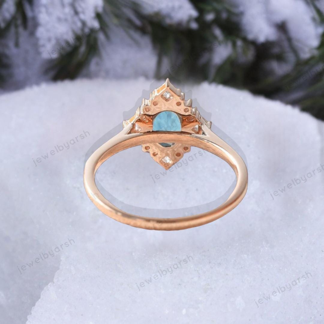 London Blue Topaz Engagement Ring, Oval Cut Lab Created Blue Topaz Ring, CZ Diamond Halo Ring, 925 Sterling Silver Promise Ring