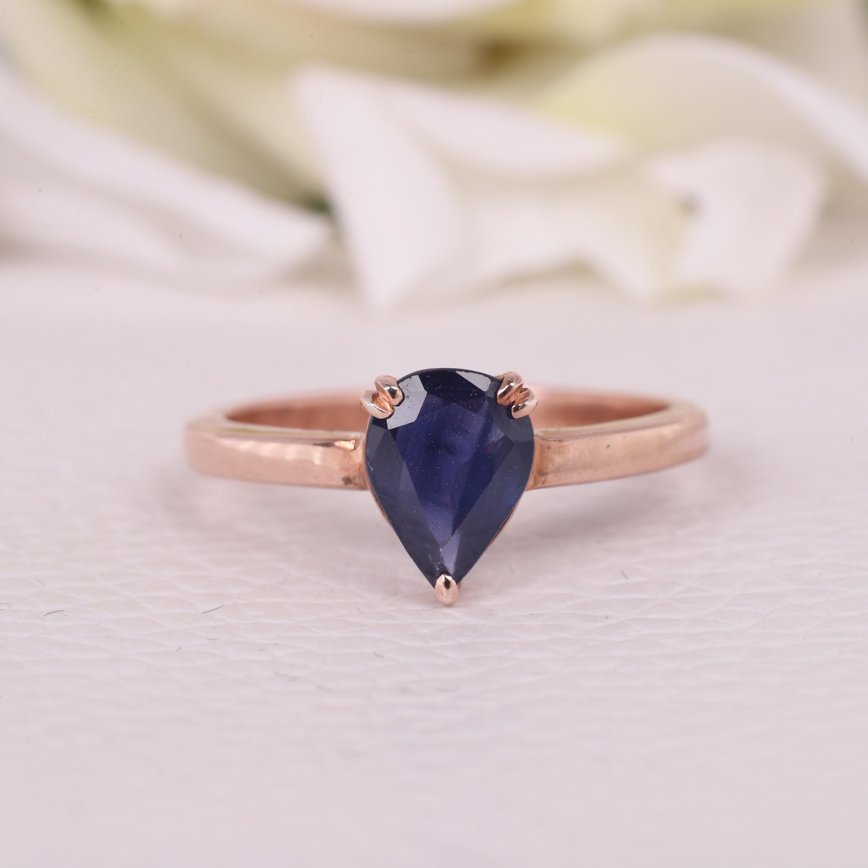 Pear Blue Sapphire Sterling Silver Ring â€¢ Teardrop Handmade Jewelry