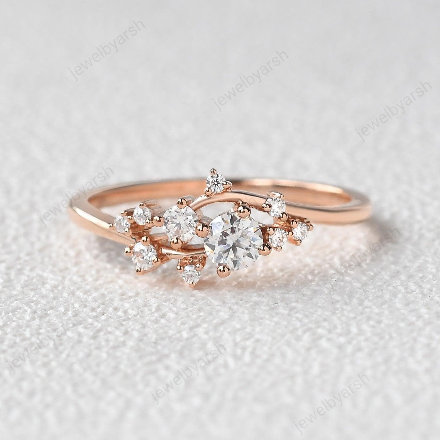 Round Moissanite Wedding Ring, 925 Sterling Silver Fashion Ring, Dainty Promise Ring, Spaced Gemstone Ring