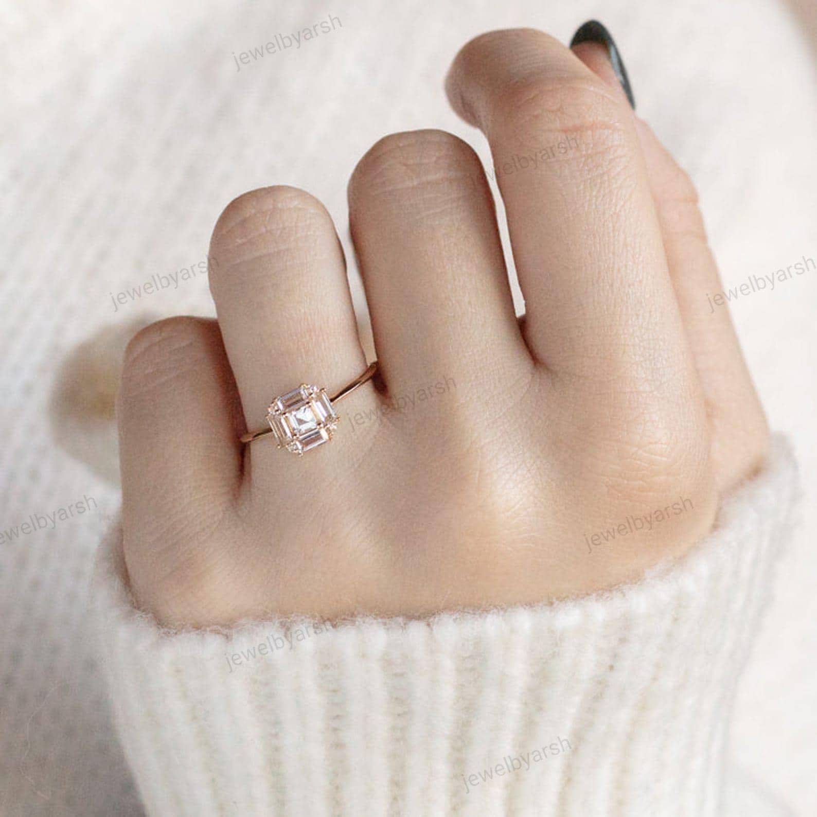 Unique Inspired Art Deco Cz Diamond Engagement Ring, Baguette Cut Wedding Ring, Art Deco Minimalist Ring, Unique Personalized Gift Rings