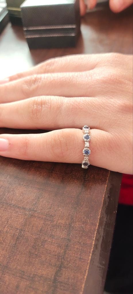 Blue Sapphire Wedding Band, 925 Sterling Silver Full Eternity Band, Stacking Ring, Wedding Band, Minimalist Engagement Band, Stackable Ring