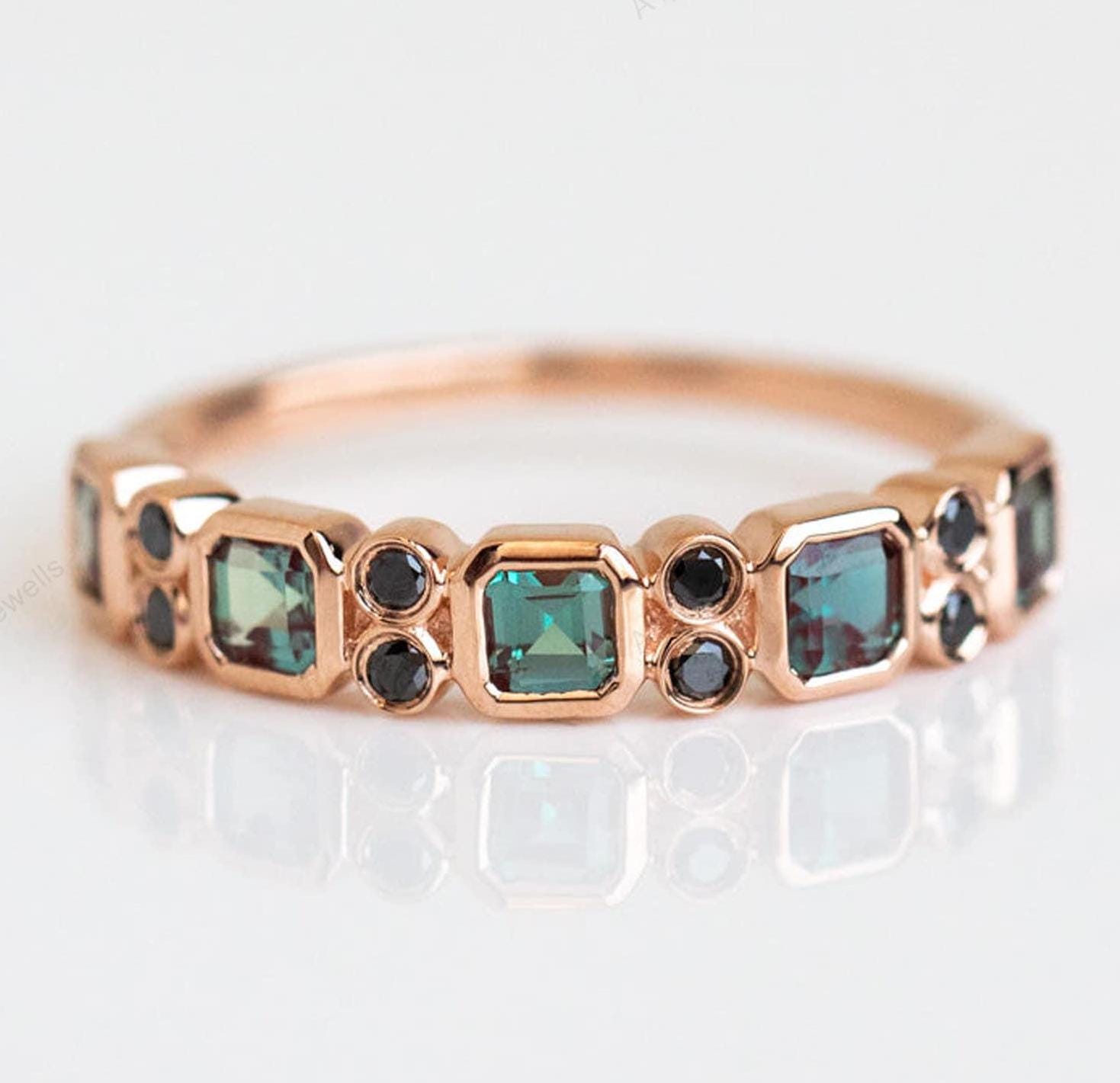 Alexandrite Ring, Princess Cut Lab Created Alexandrite, 925 Sterling Silver Statement Ring, June Birthstone, Birthday Gift For Her