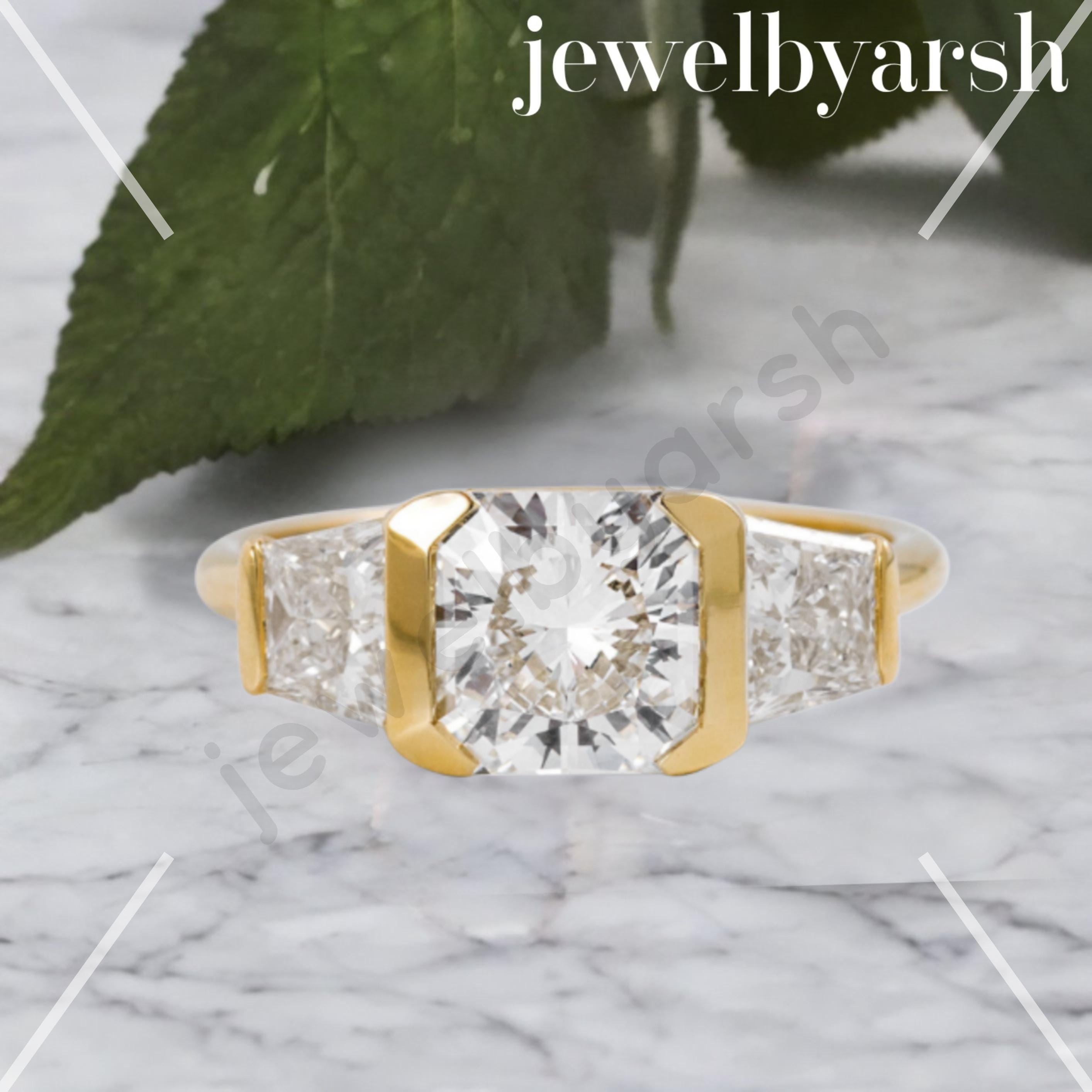 Three Stone Radiant Cut Moissanite Ring, Lab Created Pink Moissanite Trilogy Engagement Ring, 925 Sterling Silver Ring, 9K 14K 18K Options