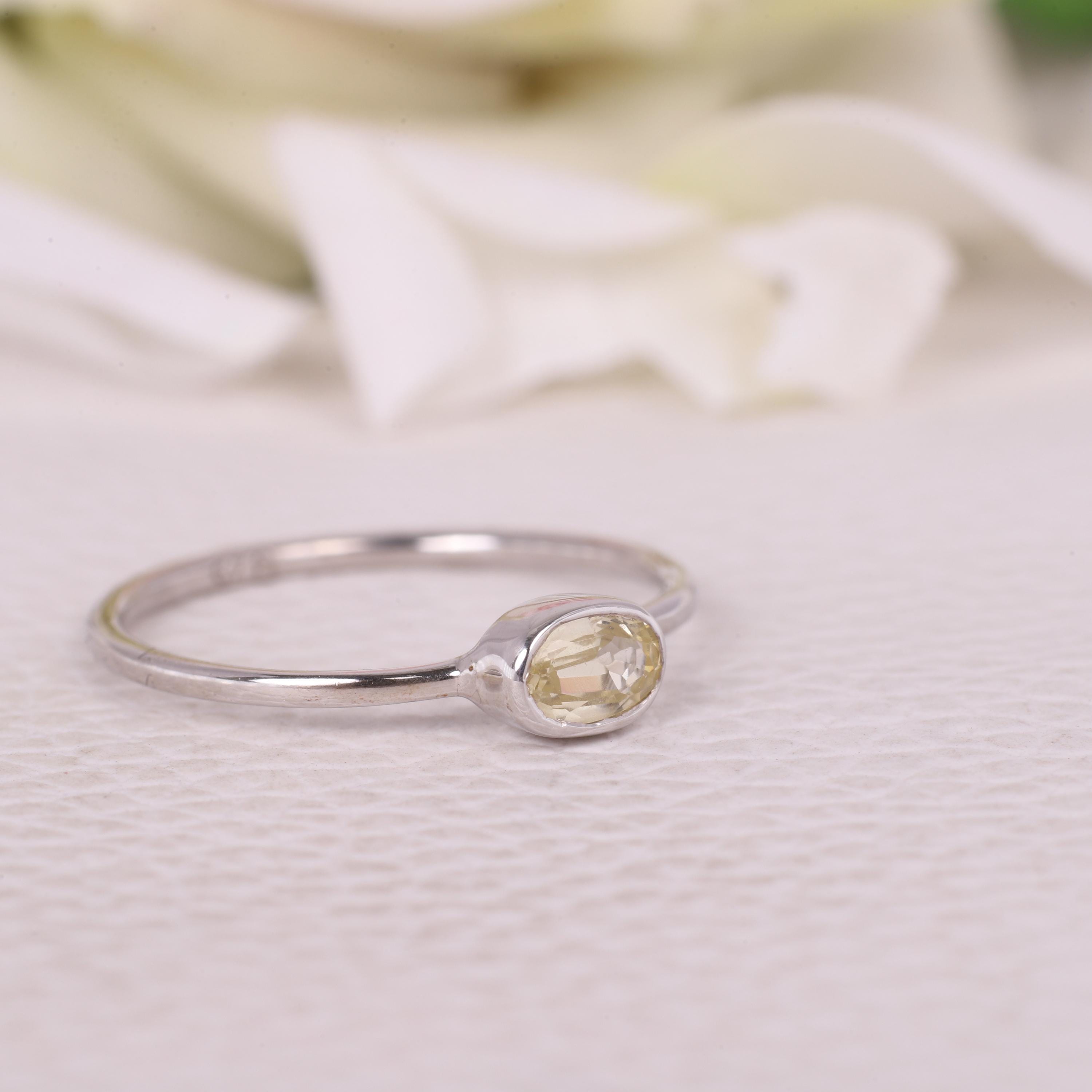 Oval Lab Created Citrine Ring, 6x8mm Yellow Citrine, November Birthstone, Gold Micron Plated 925 Sterling Silver