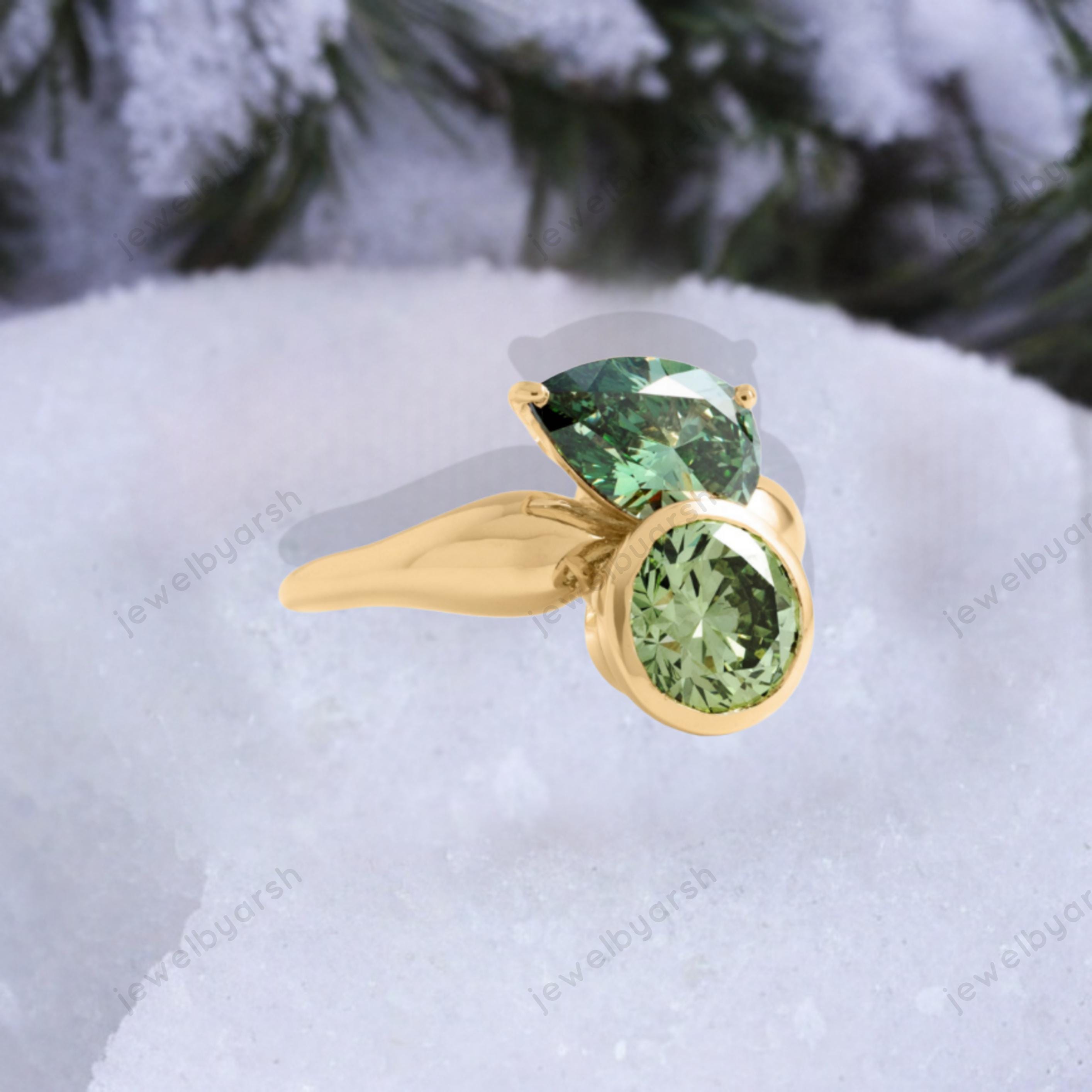 Modern Peridot Toi Et Moi Ring: 18K Solid Gold Promise Ring