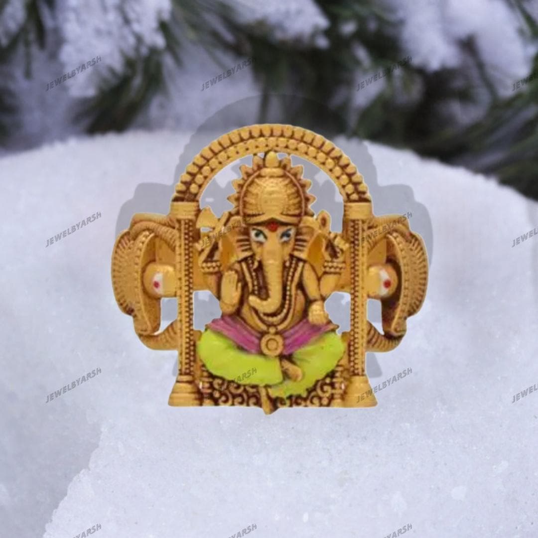 Lord Ganesha Ring, 14K Yellow Gold Micron Plated 925 Sterling Silver, Unisex Ganesha Jewelry For Men & Women