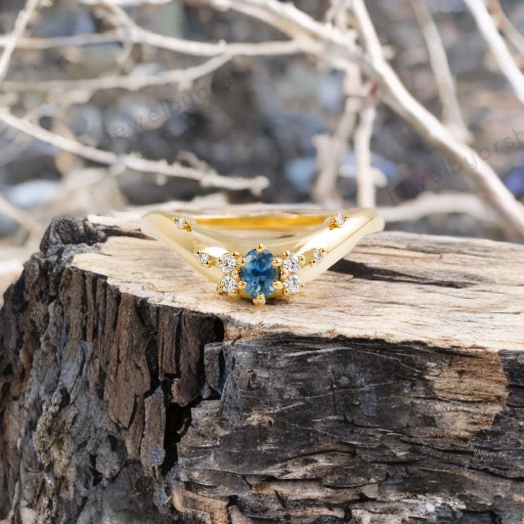 Dainty Blue Topaz & CZ Diamond Ring, 3mm Lab Created Blue Topaz, Gold Micron Plated 925 Sterling Silver, Minimalist Ring