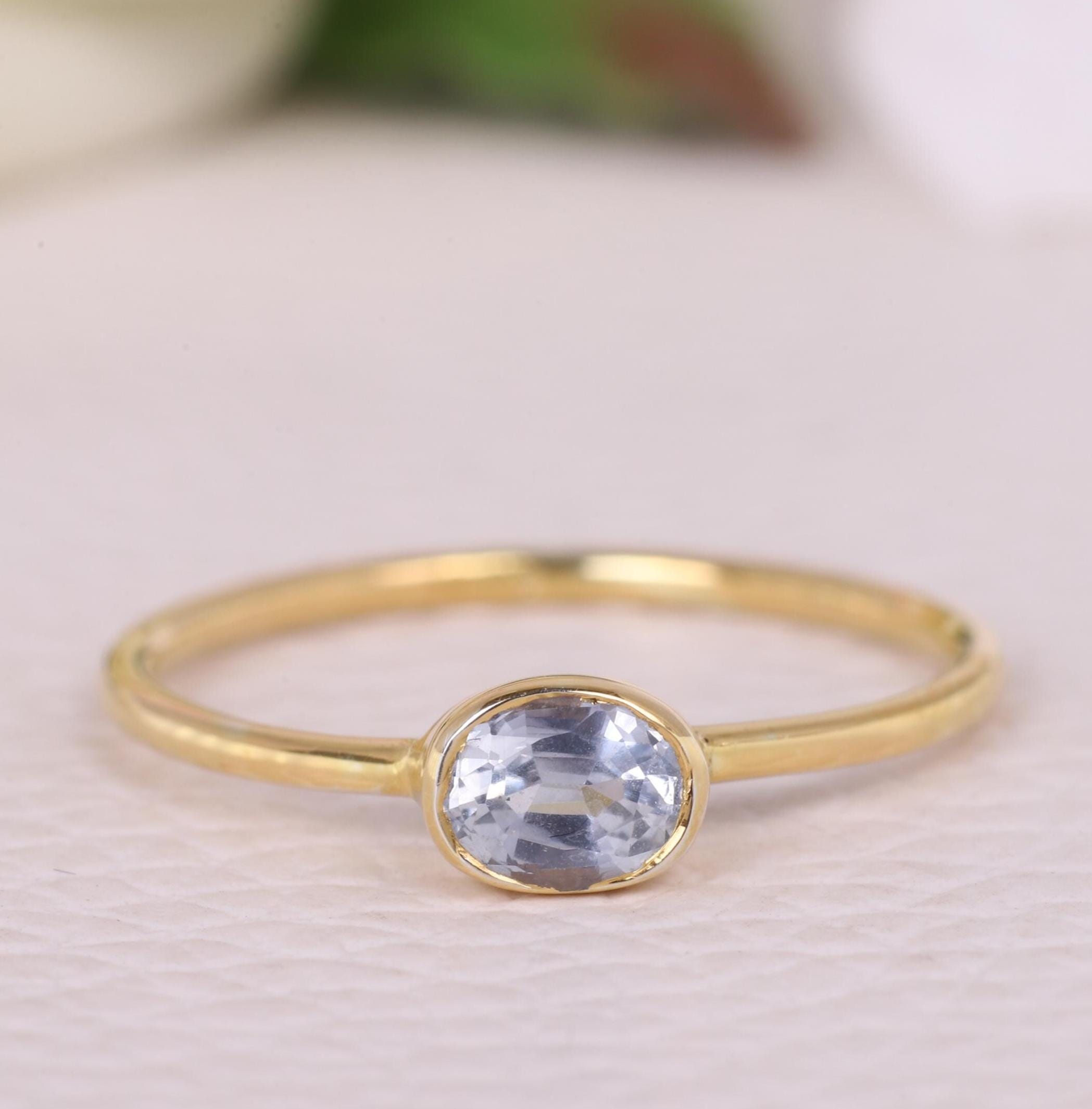Dainty Oval Aquamarine Gold Ring â€¢ March Birthstone