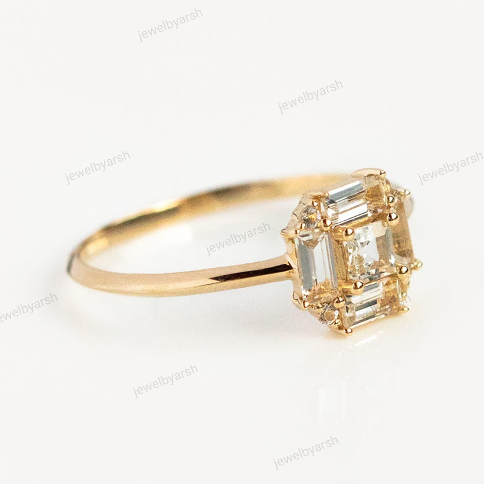 Unique Inspired Art Deco Cz Diamond Engagement Ring, Baguette Cut Wedding Ring, Art Deco Minimalist Ring, Unique Personalized Gift Rings