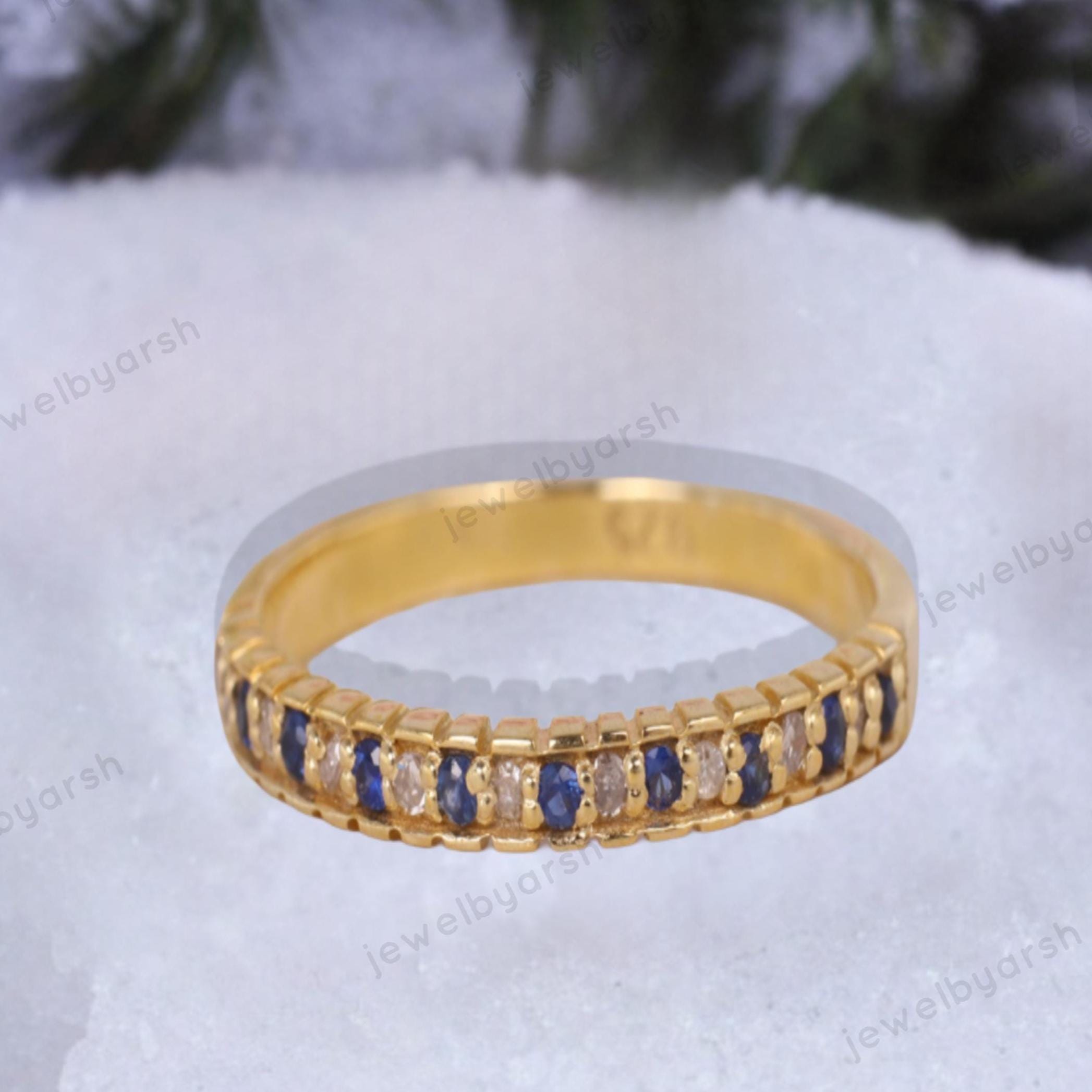 Blue Sapphire Ring, Rose Gold 925 Sterling Silver Ring, September Birthstone Ring, CZ Diamond Accent, Elegant Gift For Her
