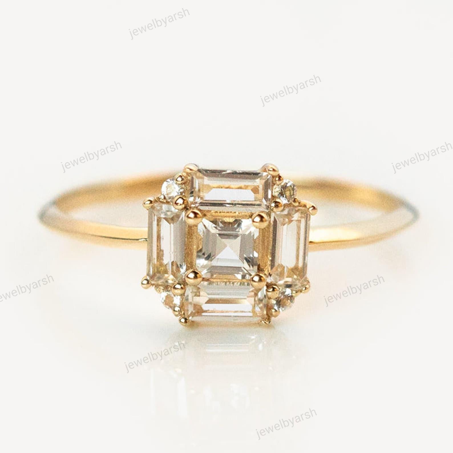 Unique Inspired Art Deco Cz Diamond Engagement Ring, Baguette Cut Wedding Ring, Art Deco Minimalist Ring, Unique Personalized Gift Rings